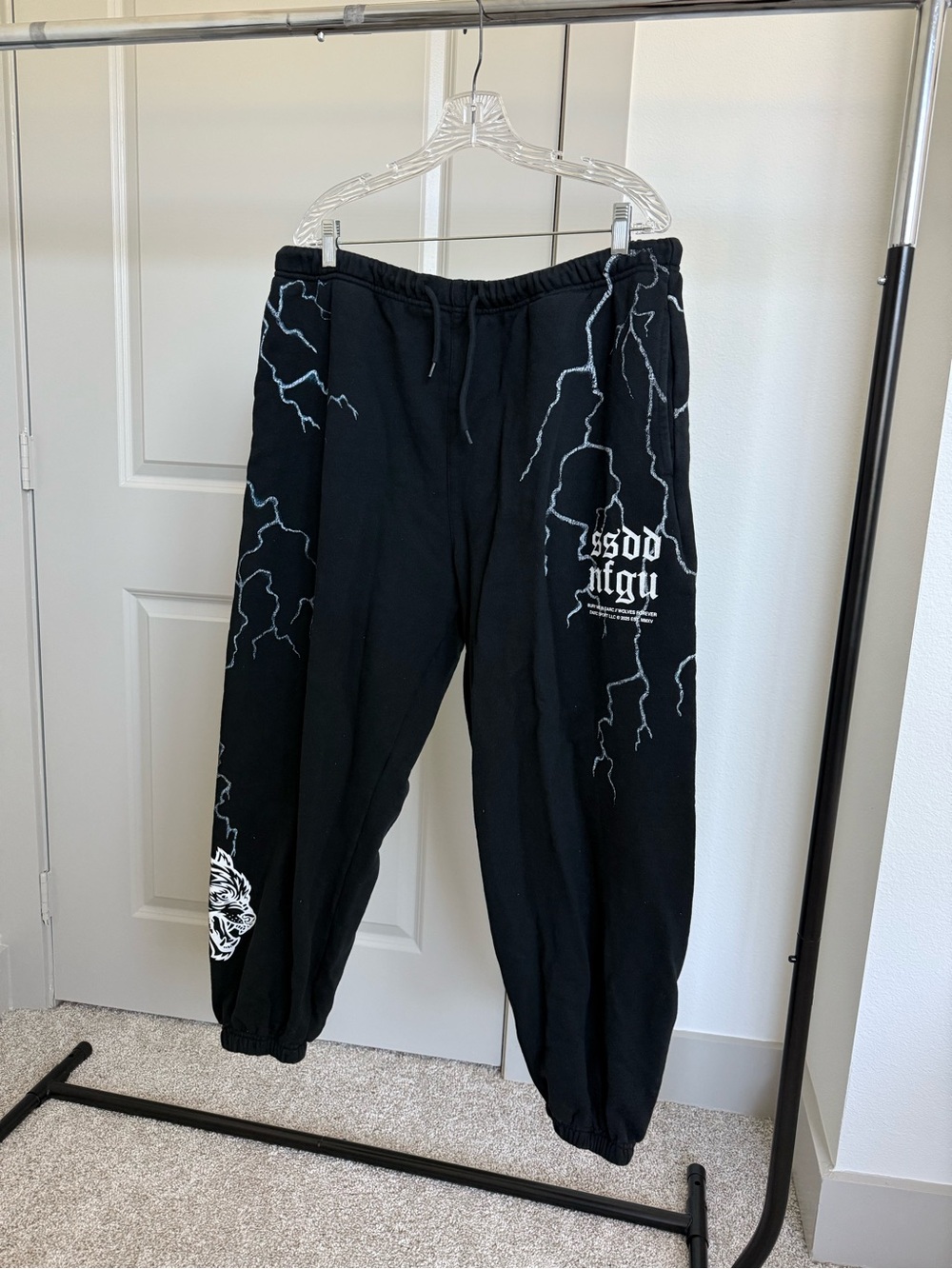 Darc Sport Black Sweatpants with White Lightning Graphics
